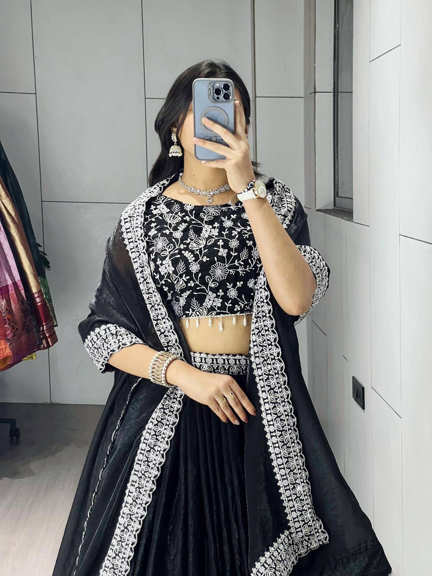 GRTN 9042 BLK Fendy Satin Indian lehenga choli wholesale suppliers